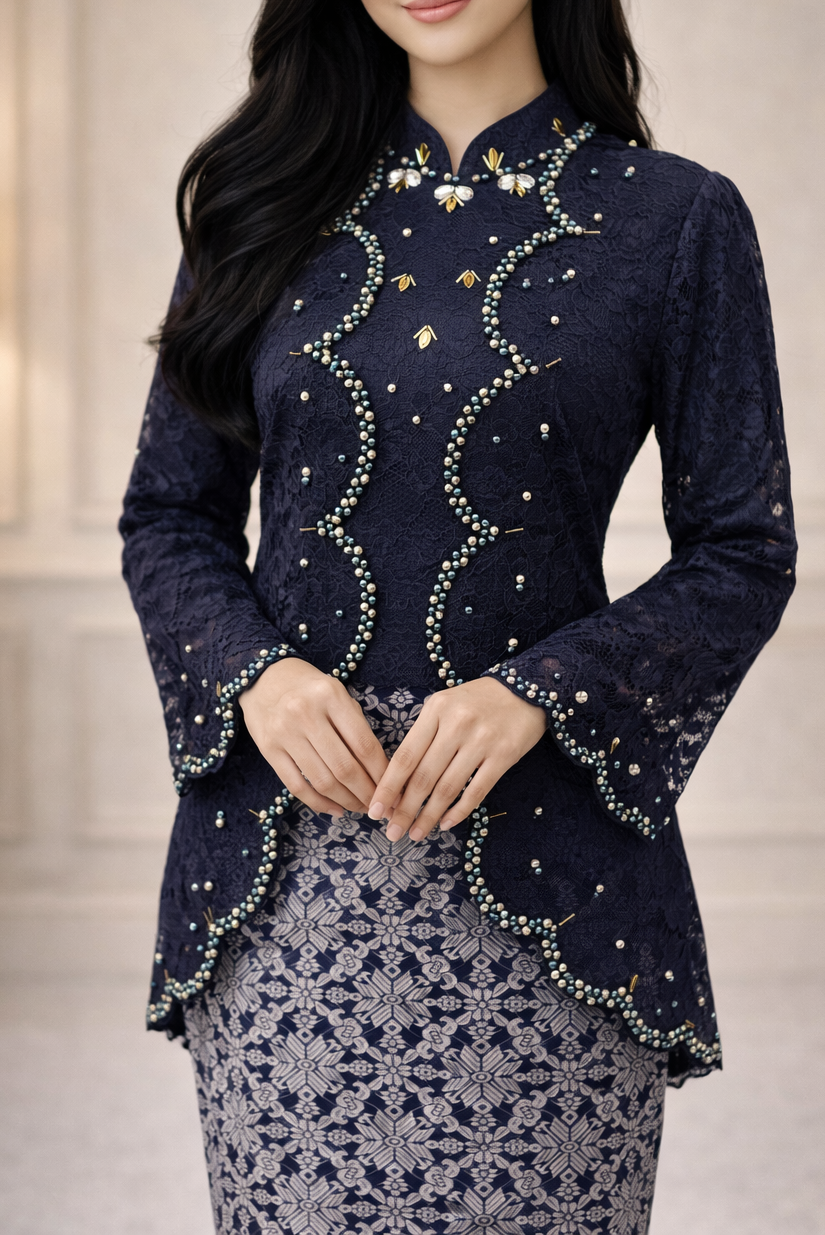 Tyara Luxe Kebaya Set – Midnight Navy