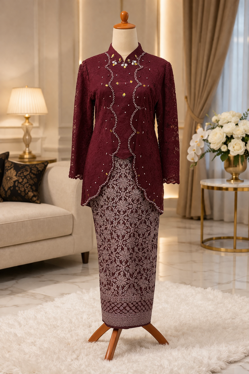 Tyara Luxe Kebaya Set – Burgundy