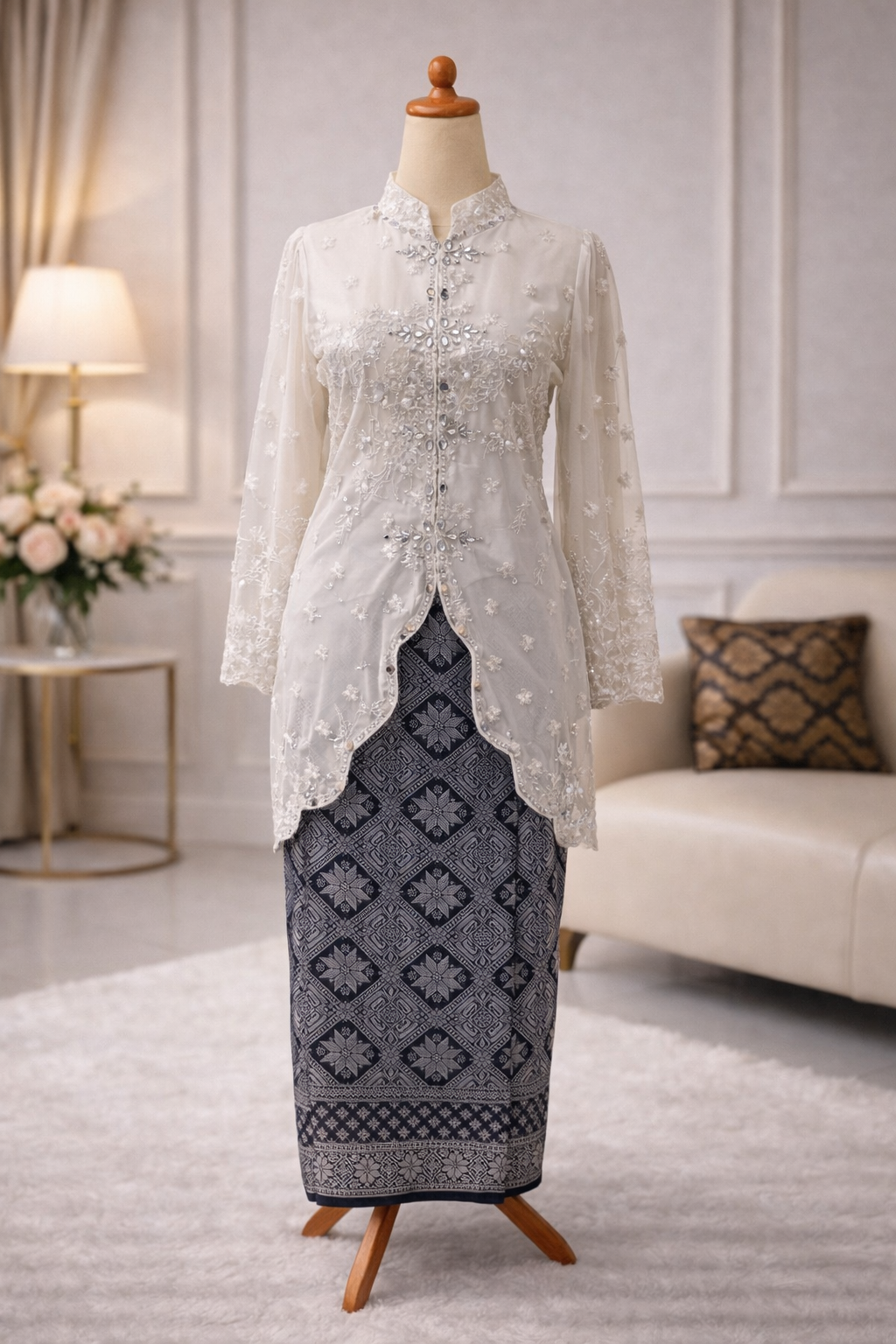 Mawar Luxe Kebaya– Ivory Pearl