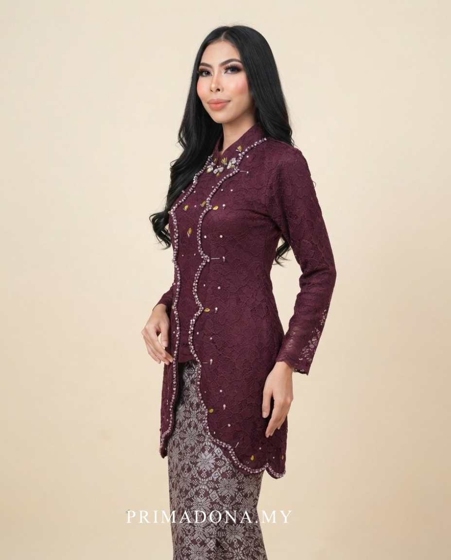 Tyara Luxe Kebaya Set – Burgundy