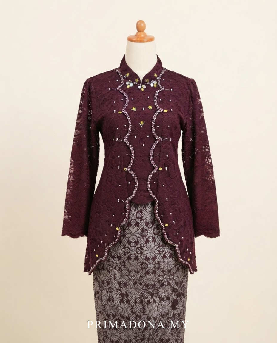 Tyara Luxe Kebaya Set – Burgundy