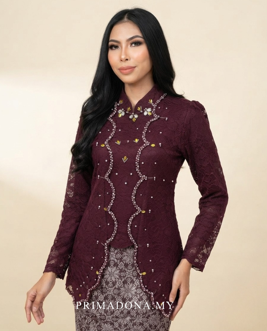 Tyara Luxe Kebaya Set – Burgundy