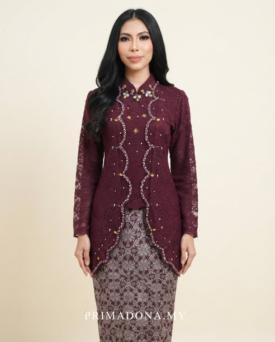 Tyara Luxe Kebaya Set – Burgundy